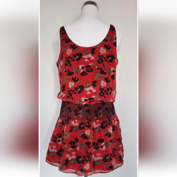 Harley Women's Dress 100% Silk Floral Mini Flare Red  Size 6 Small - Picture 5 of 6